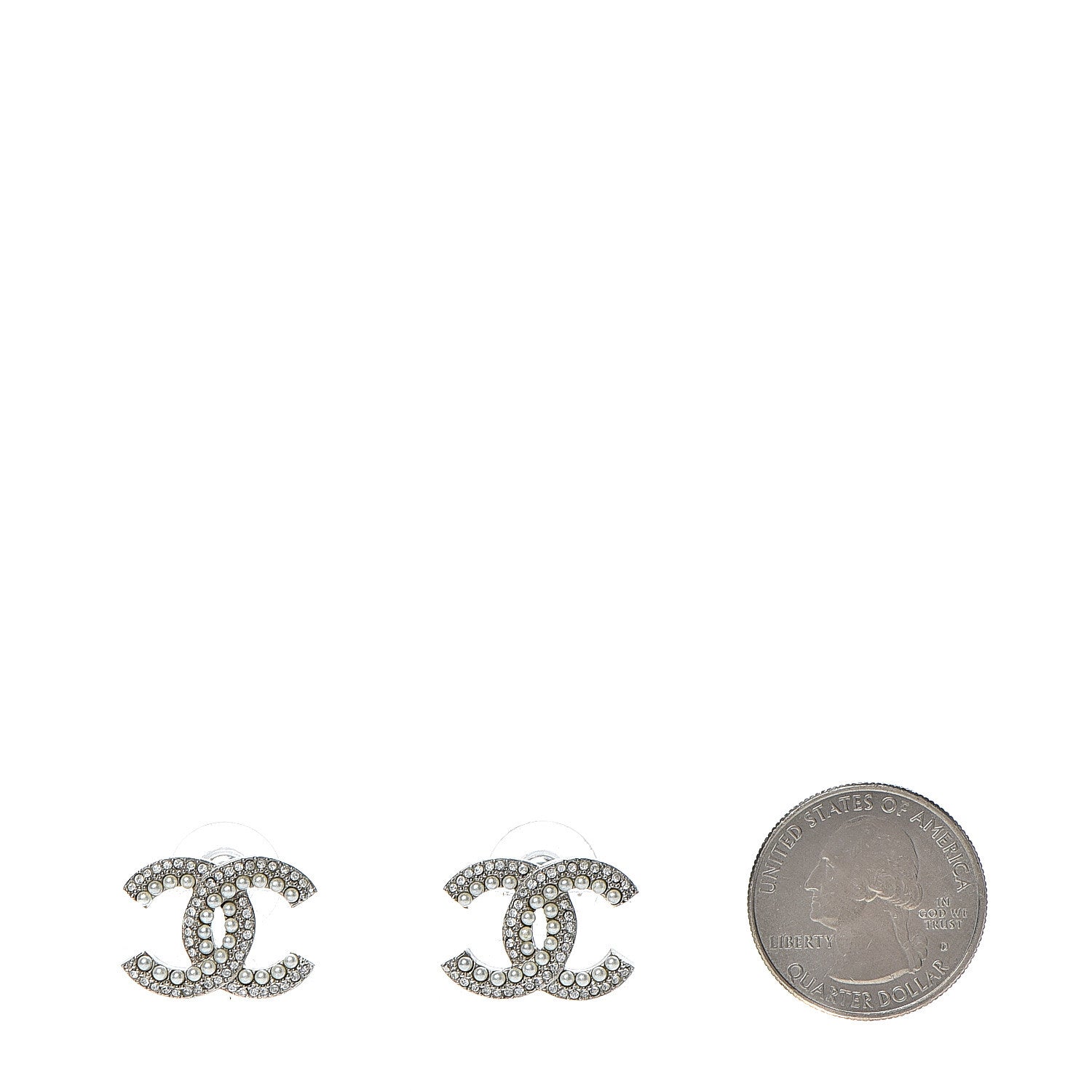 Chanel Pearl Crystal CC Snow Palace Earrings Silver 2 of 5