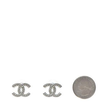 Chanel Pearl Crystal CC Snow Palace Earrings Silver 2 of 5
