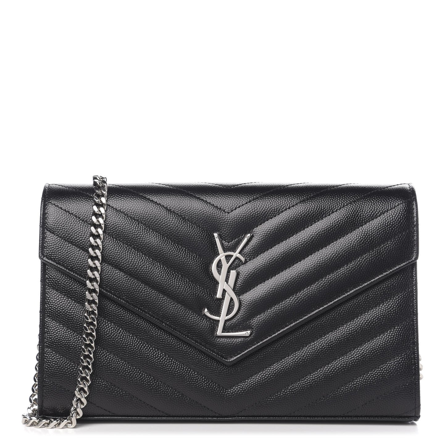 Grain De Poudre Matelasse Chevron Monogram Chain Wallet Black