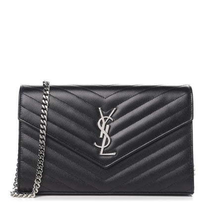 Saint Laurent Grain De Poudre Matelasse Chevron Monogram Chain Wallet Black 1 of 9