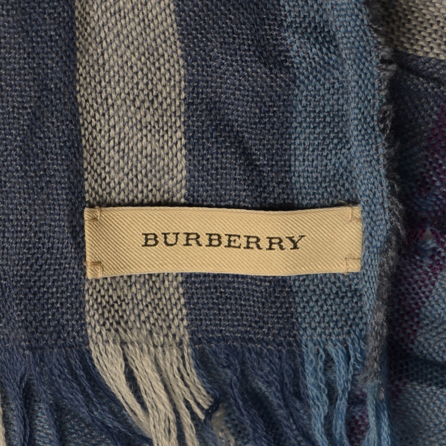 Merino Wool Cashmere Check Crinkle Scarf Blue