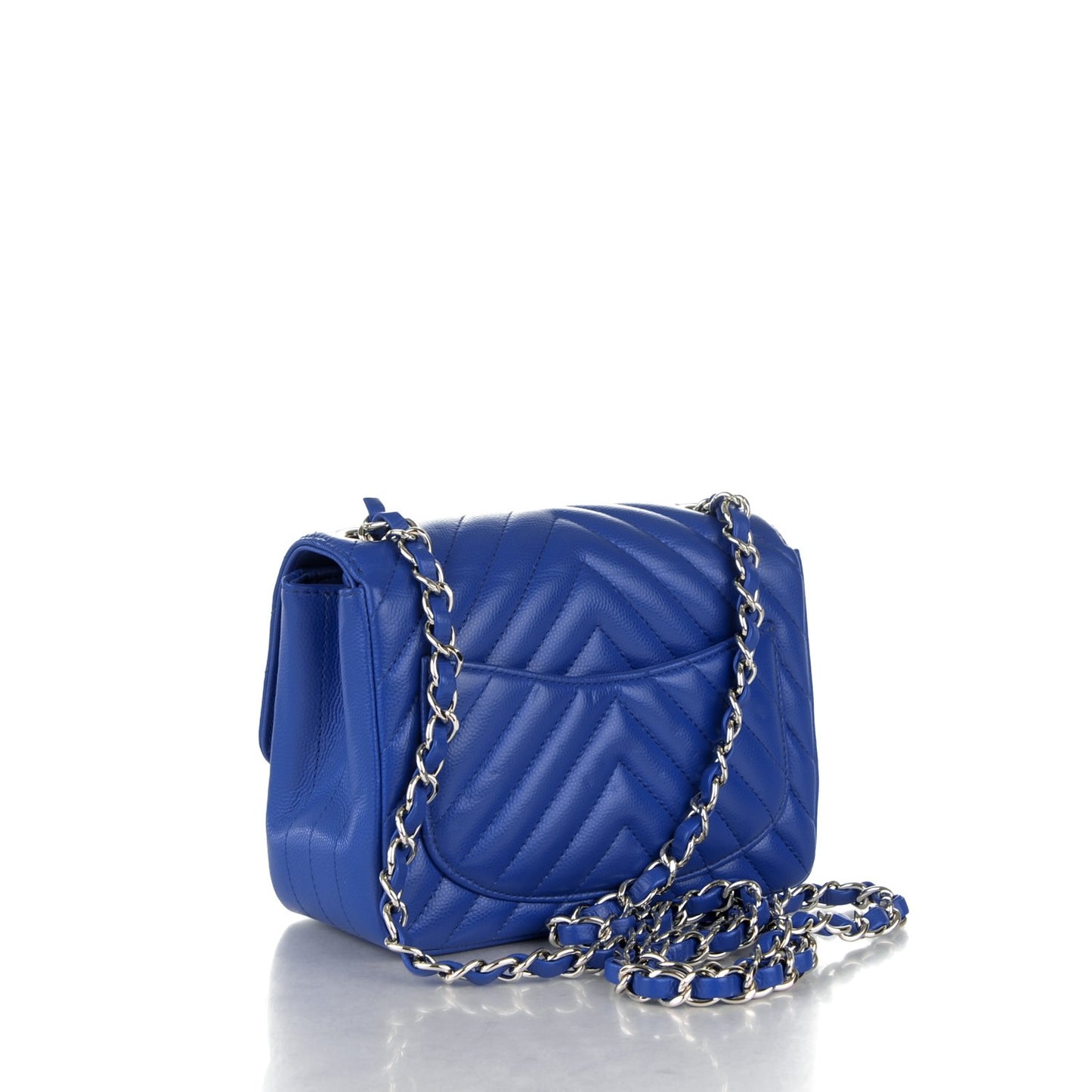 Caviar Chevron Quilted Mini Square Flap Blue