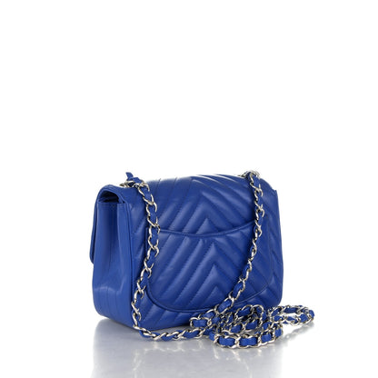 Chanel Caviar Chevron Quilted Mini Square Flap Blue 3 of 8