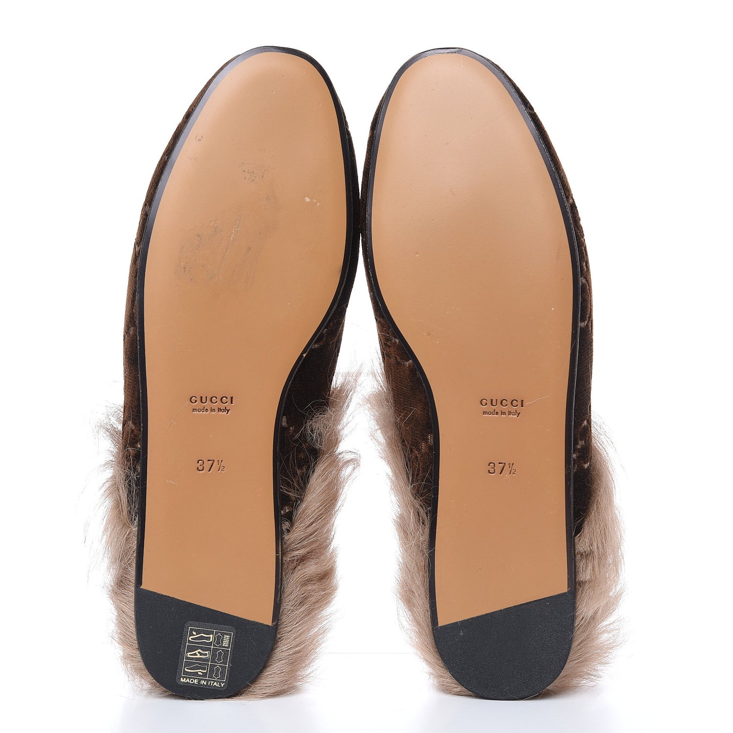 Velvet GG Monogram Fur Womens Princetown Slippers 37.5 Brown Black Natural