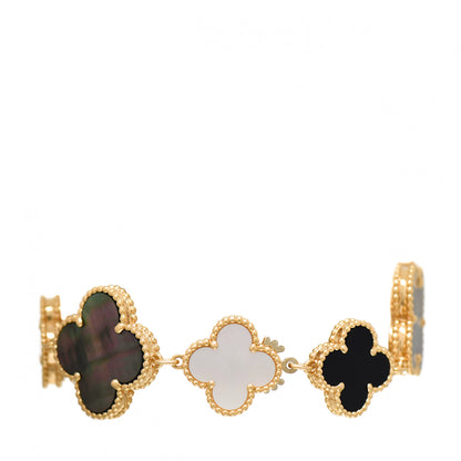 Van Cleef & Arpels 18K Yellow Gold Mother of Pearl Black Onyx 26mm Alhambra Quartz Watch 3 of 5