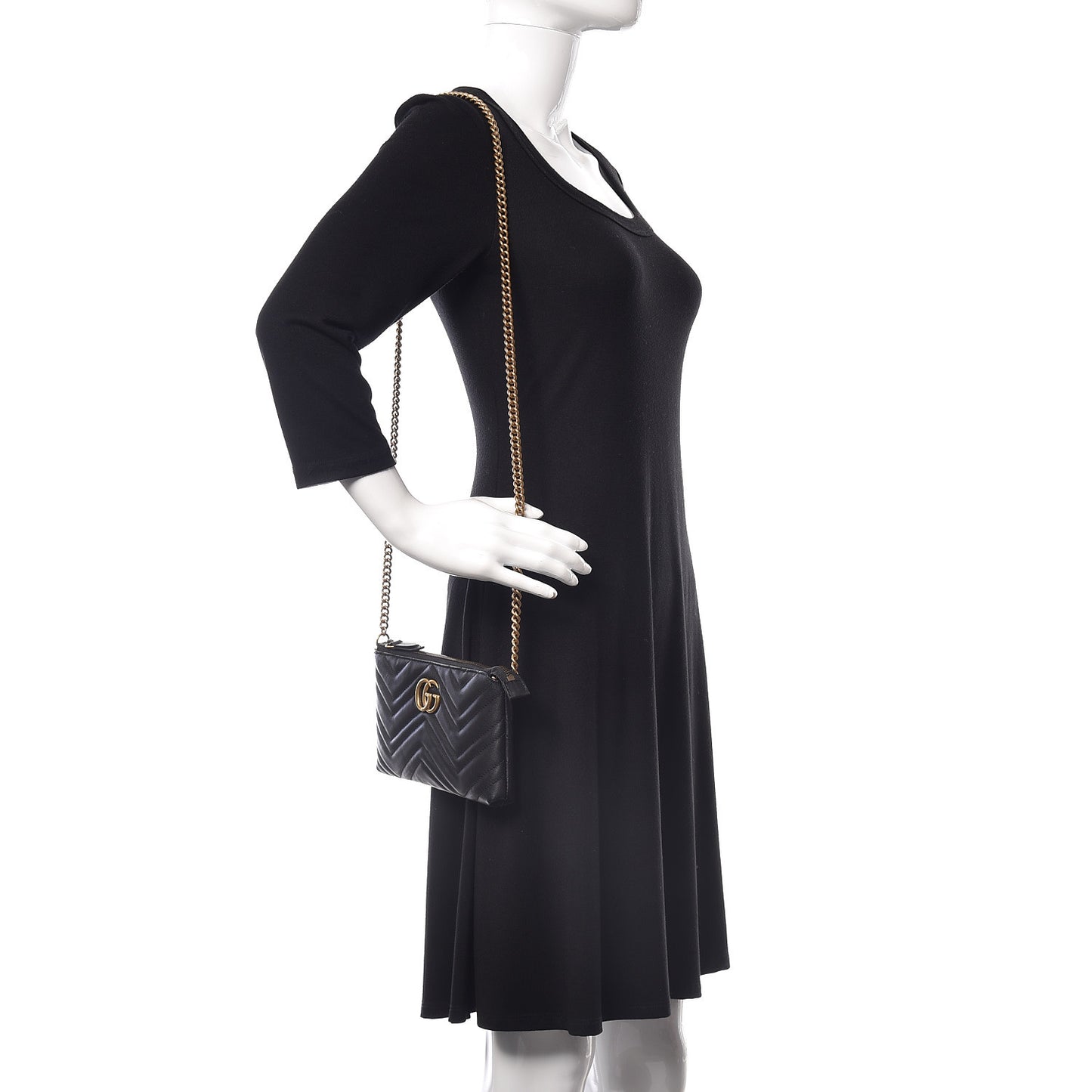 Calfskin Matelasse Mini GG Marmont Chain Bag Black