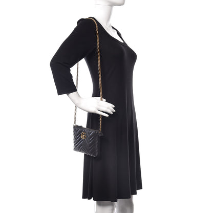 Gucci Calfskin Matelasse Mini GG Marmont Chain Bag Black 2 of 10