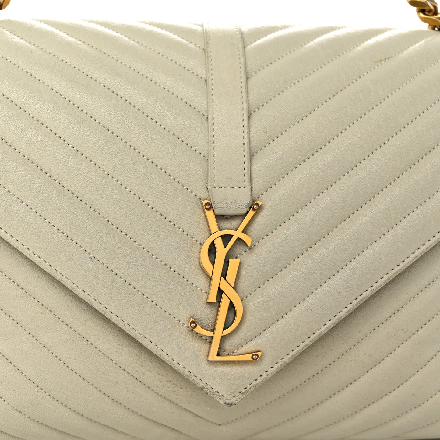 Sheepskin Matelasse Chevron Monogram Large College Satchel Cream Soft