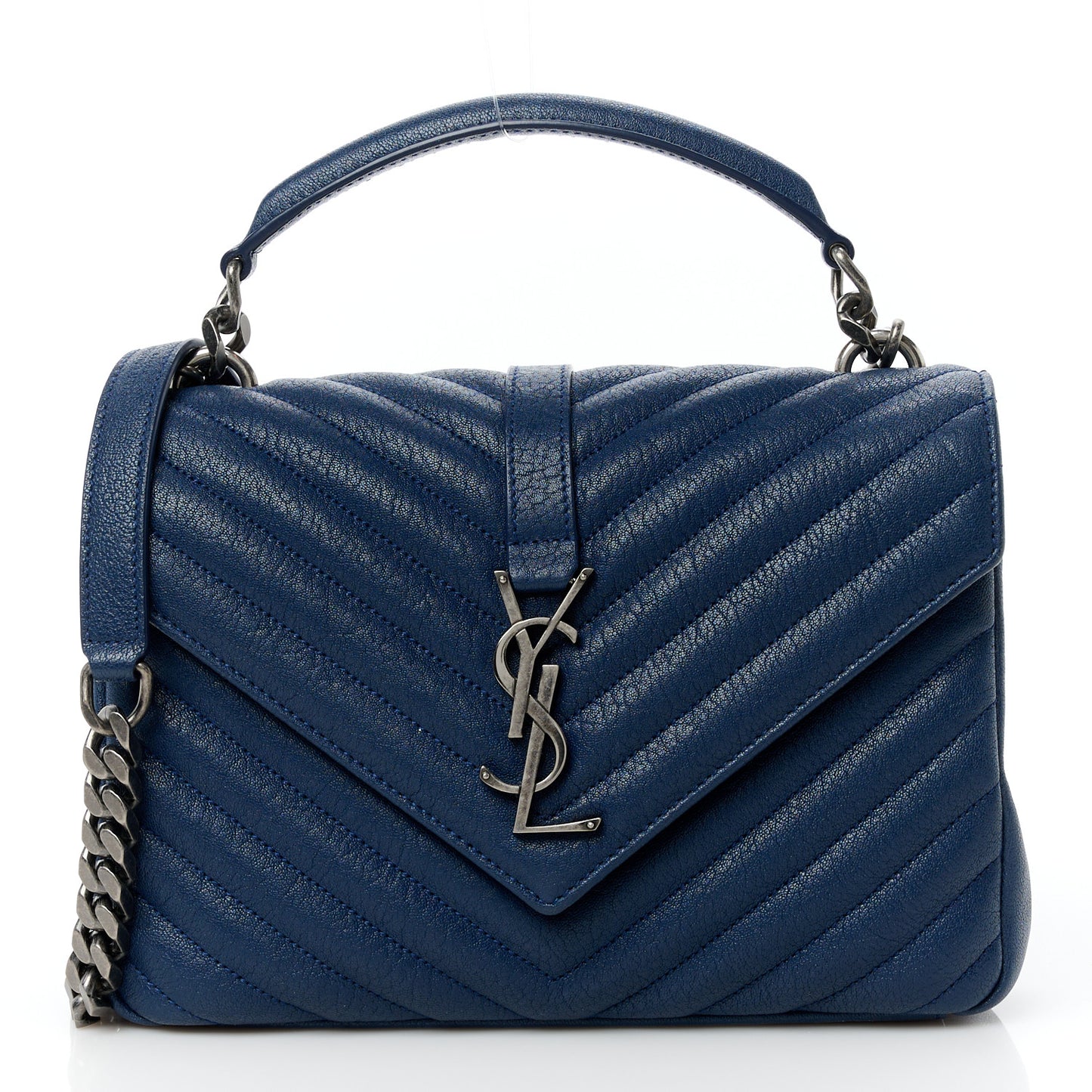 Sheepskin Matelasse Chevron Monogram Medium College Bag Blue Charron