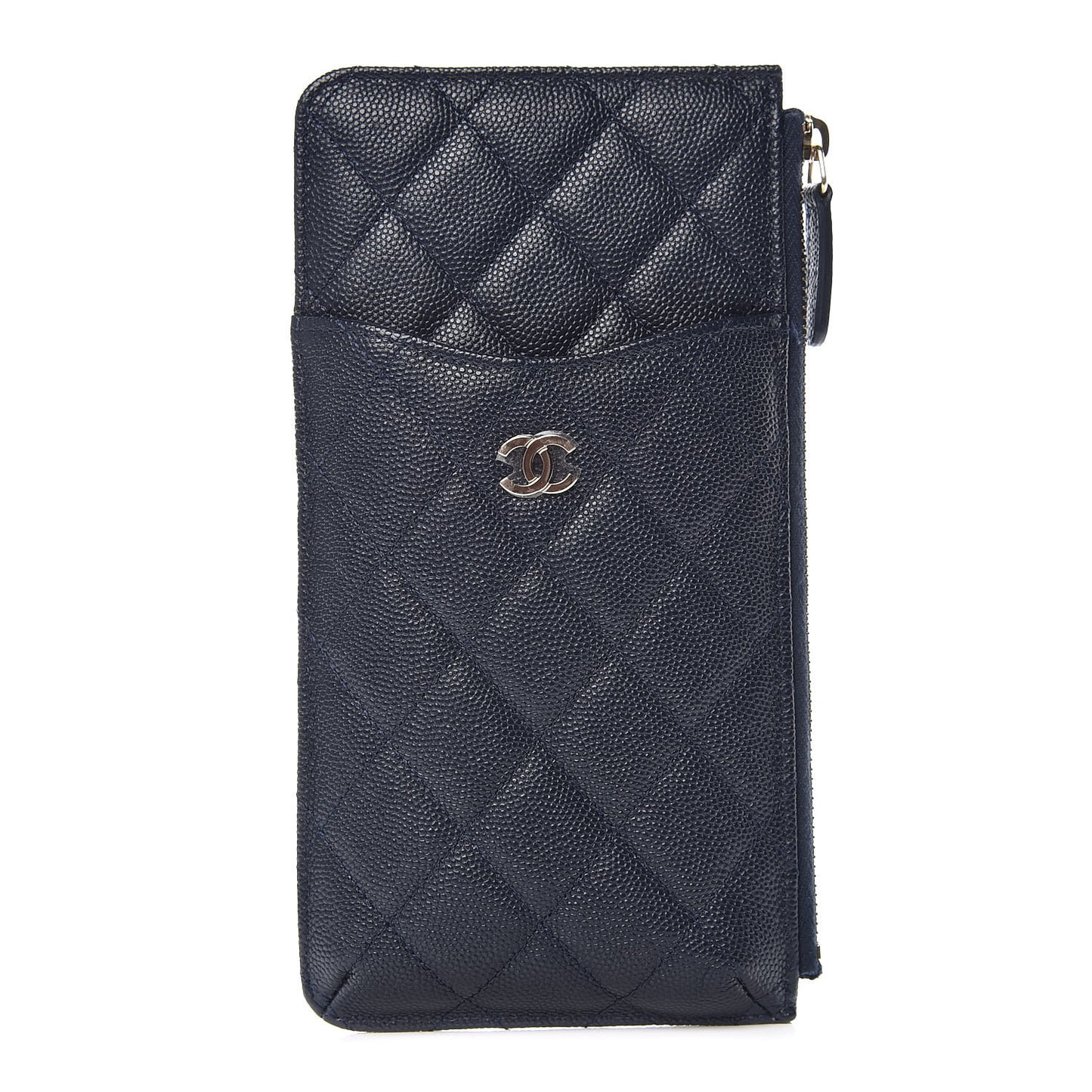 Caviar Quilted Classic Flat Wallet Pouch Navy