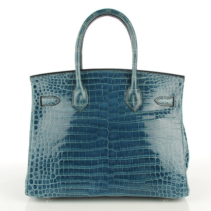 Hermes Shiny Porosus Crocodile Birkin 30 Blue Jean 13 of 32