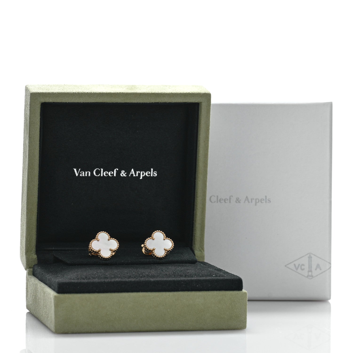 Van Cleef & Arpels 18K Yellow Gold Mother of Pearl Vintage Alhambra Earrings 5 of 5