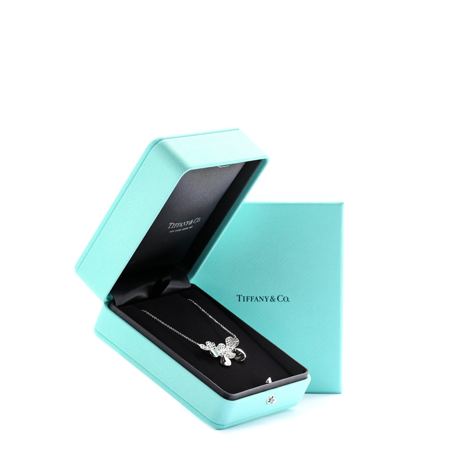 Platinum Diamond Mini Paper Flowers Cluster Pendant Necklace