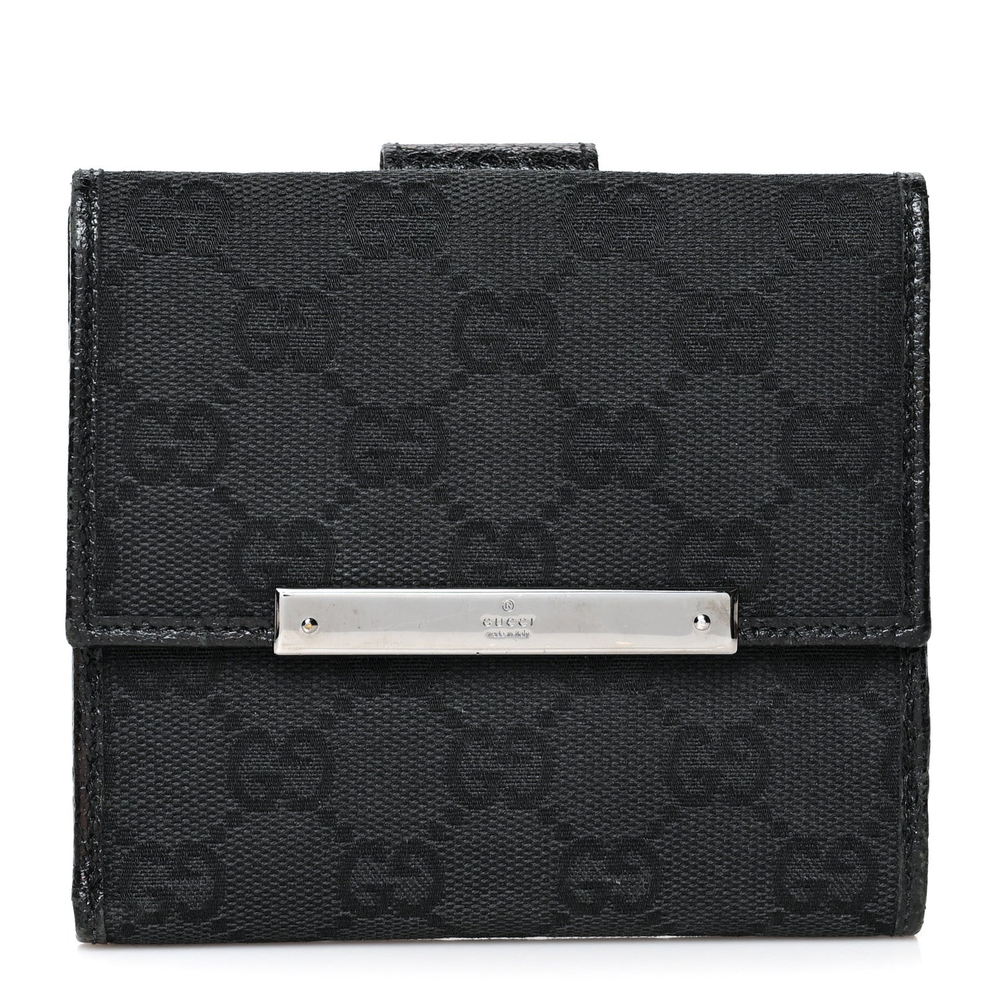 Monogram Textured Calfskin Metal Bar French Flap Wallet Black
