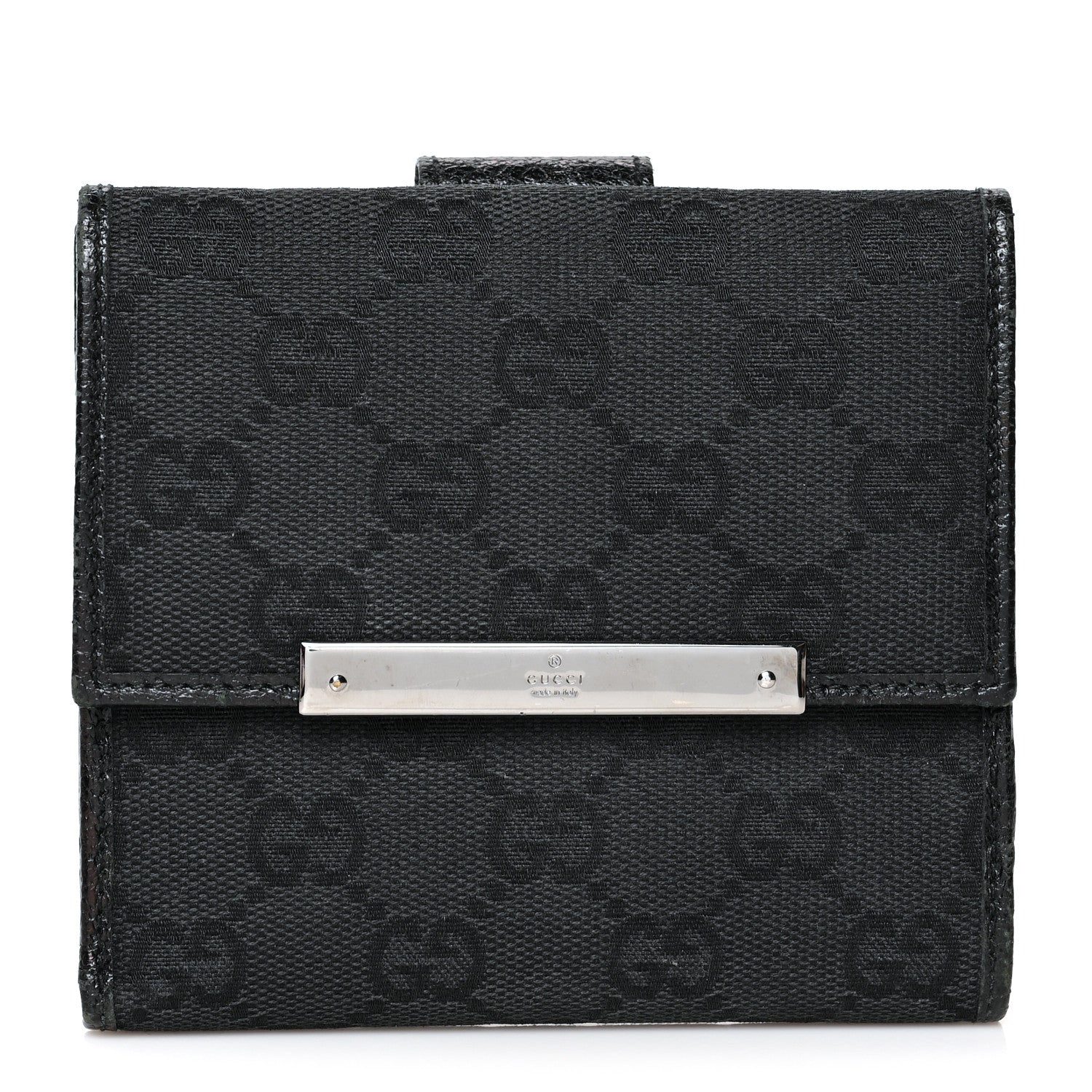 Gucci Monogram Textured Calfskin Metal Bar French Flap Wallet Black 1 of 11
