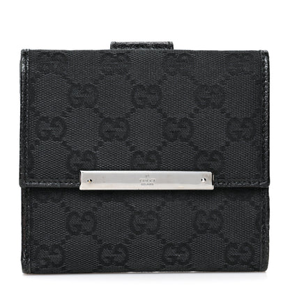Gucci Monogram Textured Calfskin Metal Bar French Flap Wallet Black 1 of 11