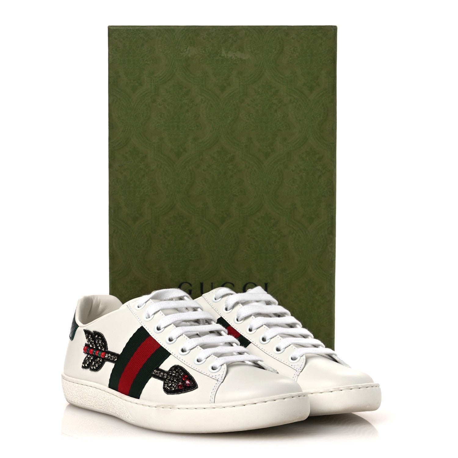 Gucci Calfskin Web Studded Womens Arrow Ace Sneakers 35.5 White 13 of 13