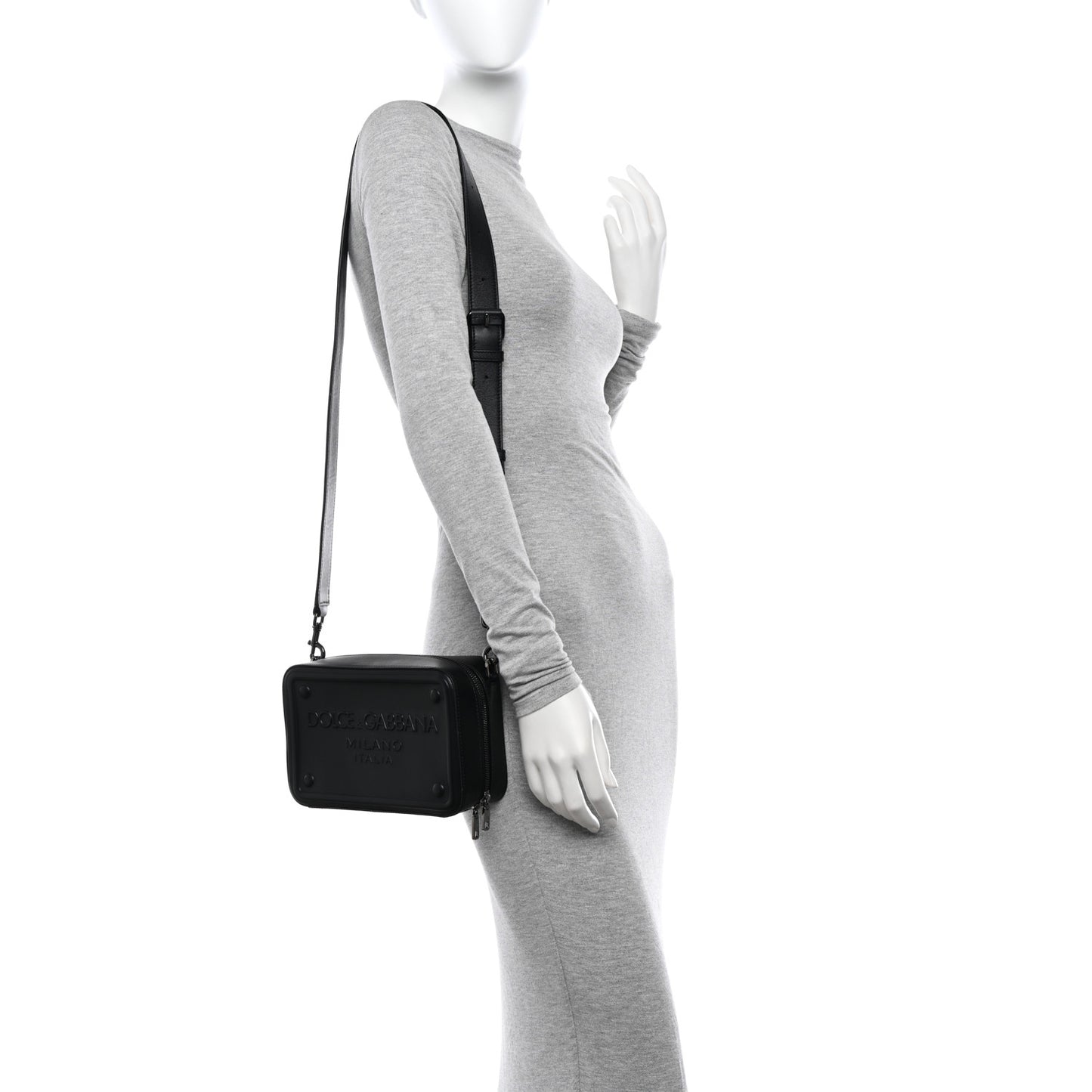 Calfskin Embossed DG Logo Crossbody Bag Black