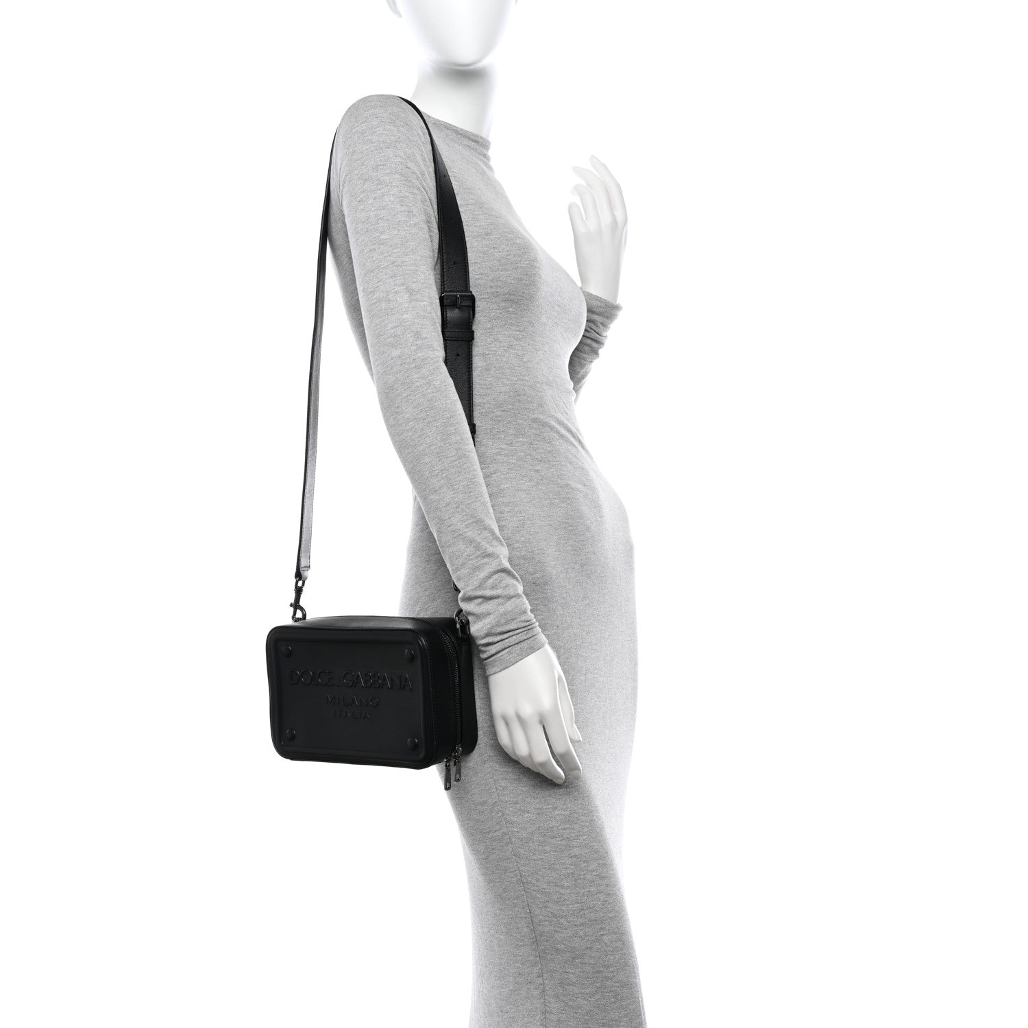 Dolce & Gabbana Calfskin Embossed DG Logo Crossbody Bag Black 2 of 12