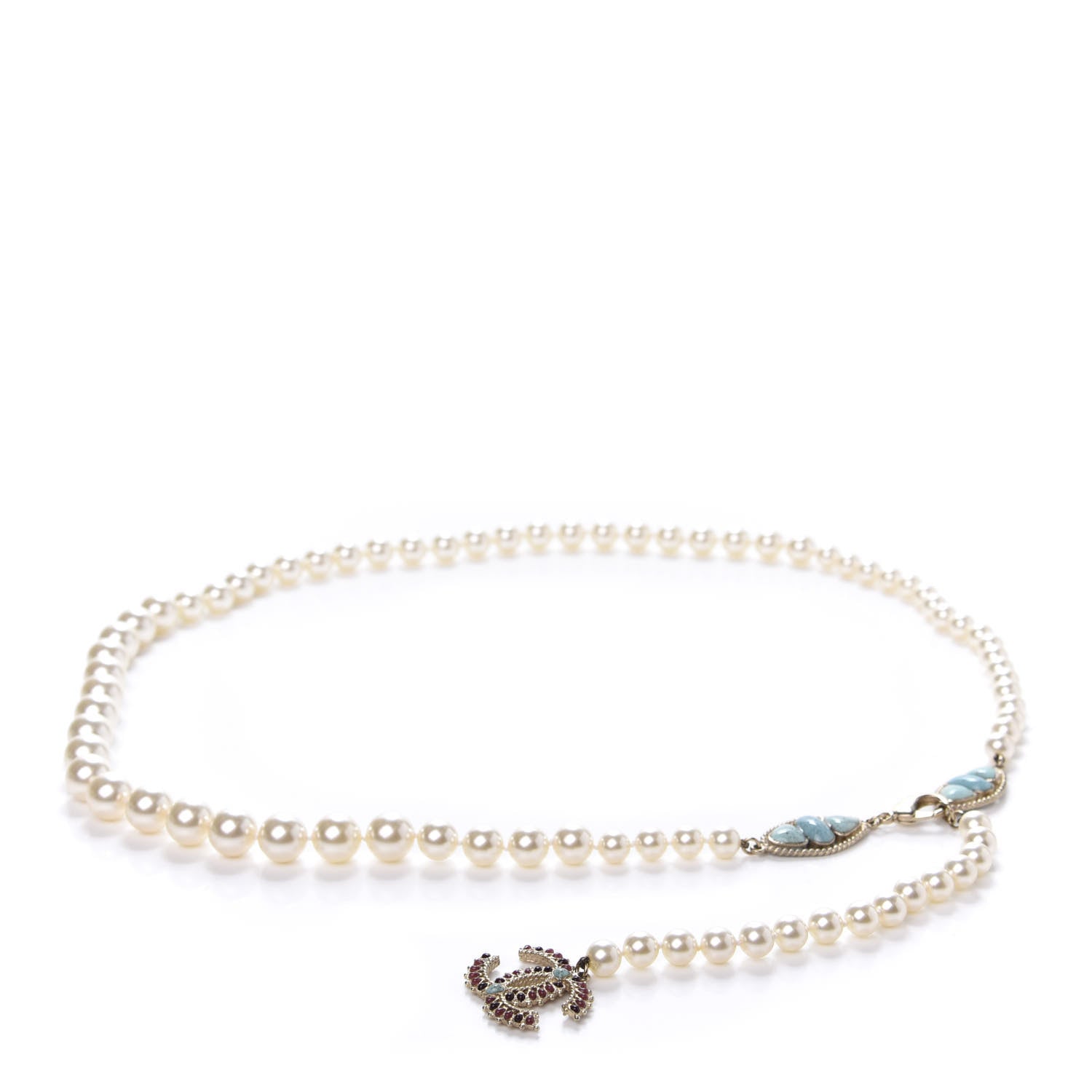 Chanel Pearl CC Belt Turquoise Burgundy 1 of 5