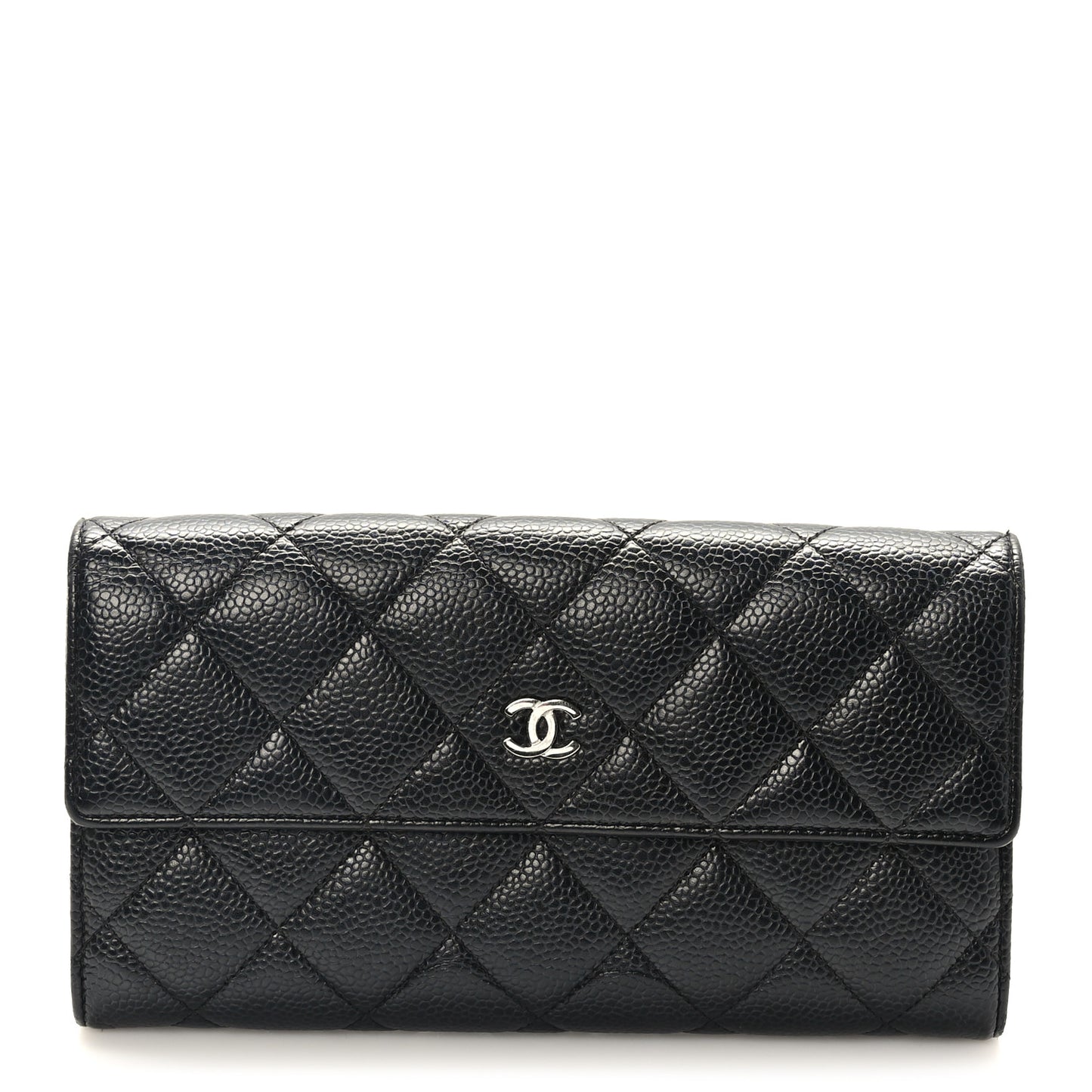 Caviar Quilted Large Gusset Flap Wallet Black