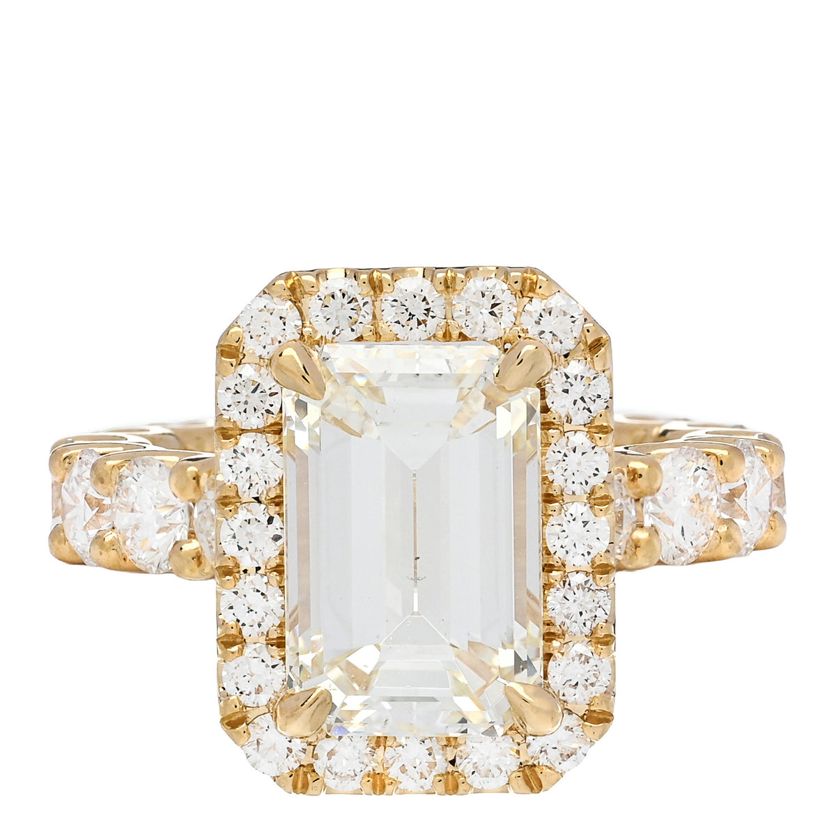 18K Yellow Gold Diamond 4.94ct Emerald Cut Halo Engagement Ring 51 5.75
