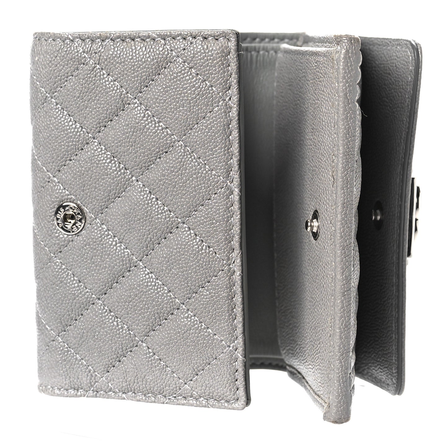Caviar Quilted Small Boy Flap Wallet Grey