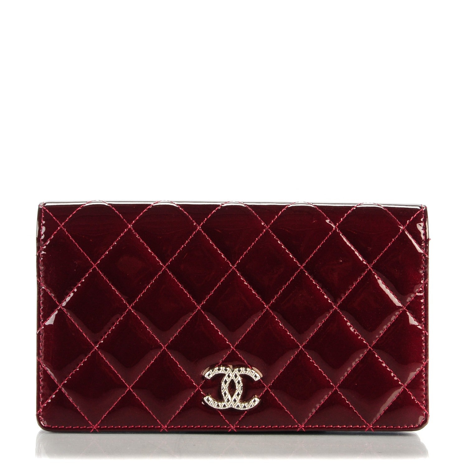 Chanel Patent Quilted Brilliant Yen Wallet Bordeaux 1 of 8