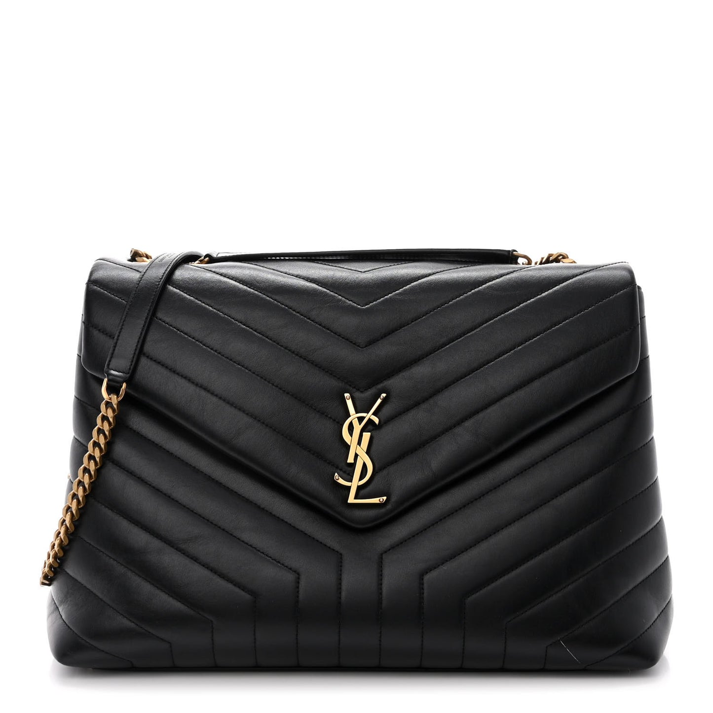 Calfskin Y Quilted Monogram Large Loulou Chain Satchel Black