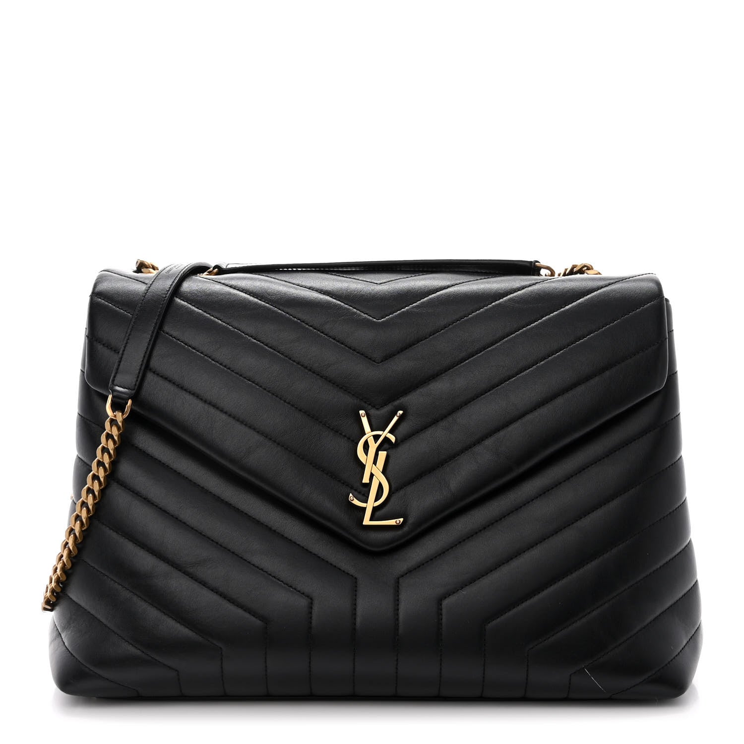 Saint Laurent Calfskin Y Quilted Monogram Large Loulou Chain Satchel Black 1 of 11