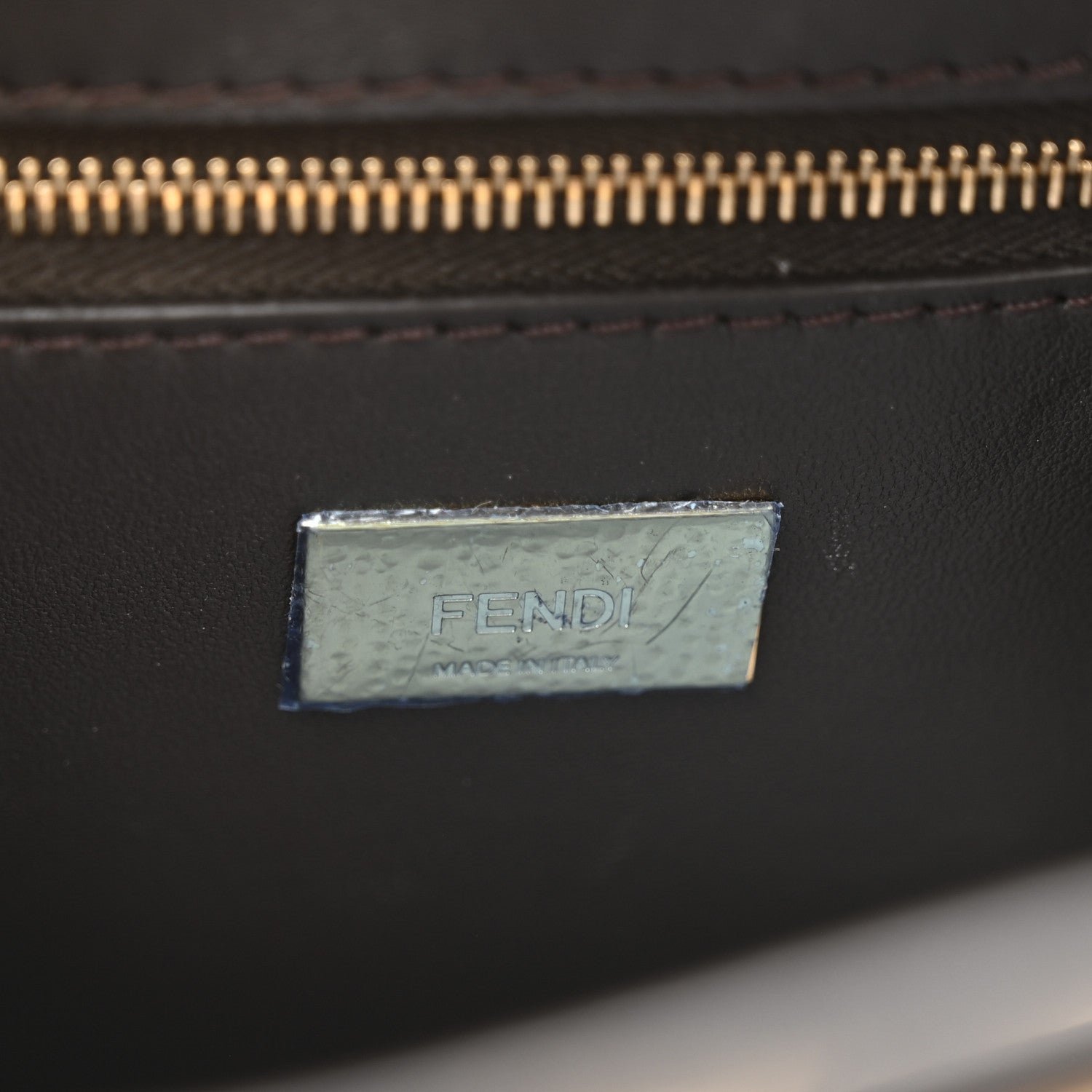 Fendi Vitello King Beaded Zucca Mini Peekaboo Iconic Satchel Mogano Panna Ebano 7 of 11