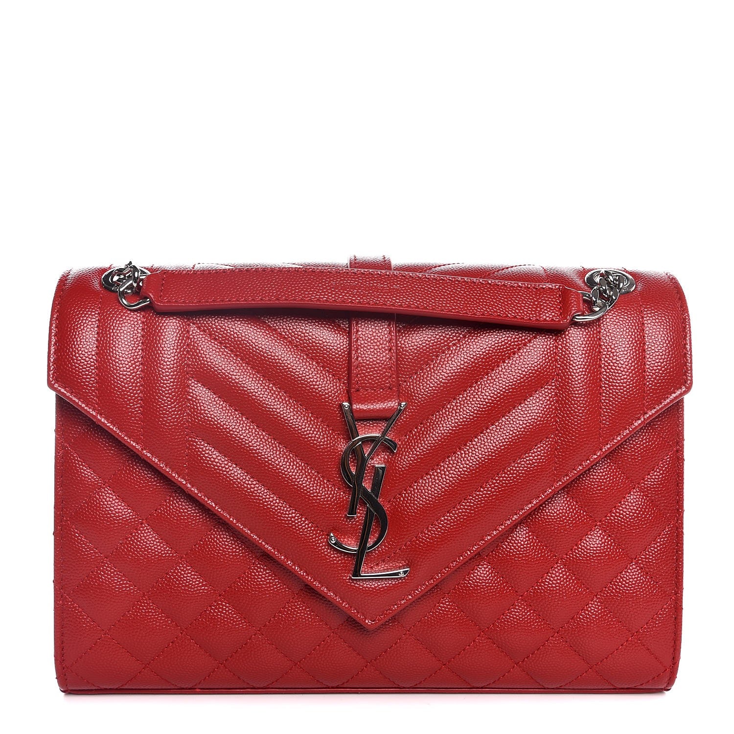 Saint Laurent Grain De Poudre Textured Mixed Matelasse Triquilt Medium Monogram Satchel Red 1 of 9