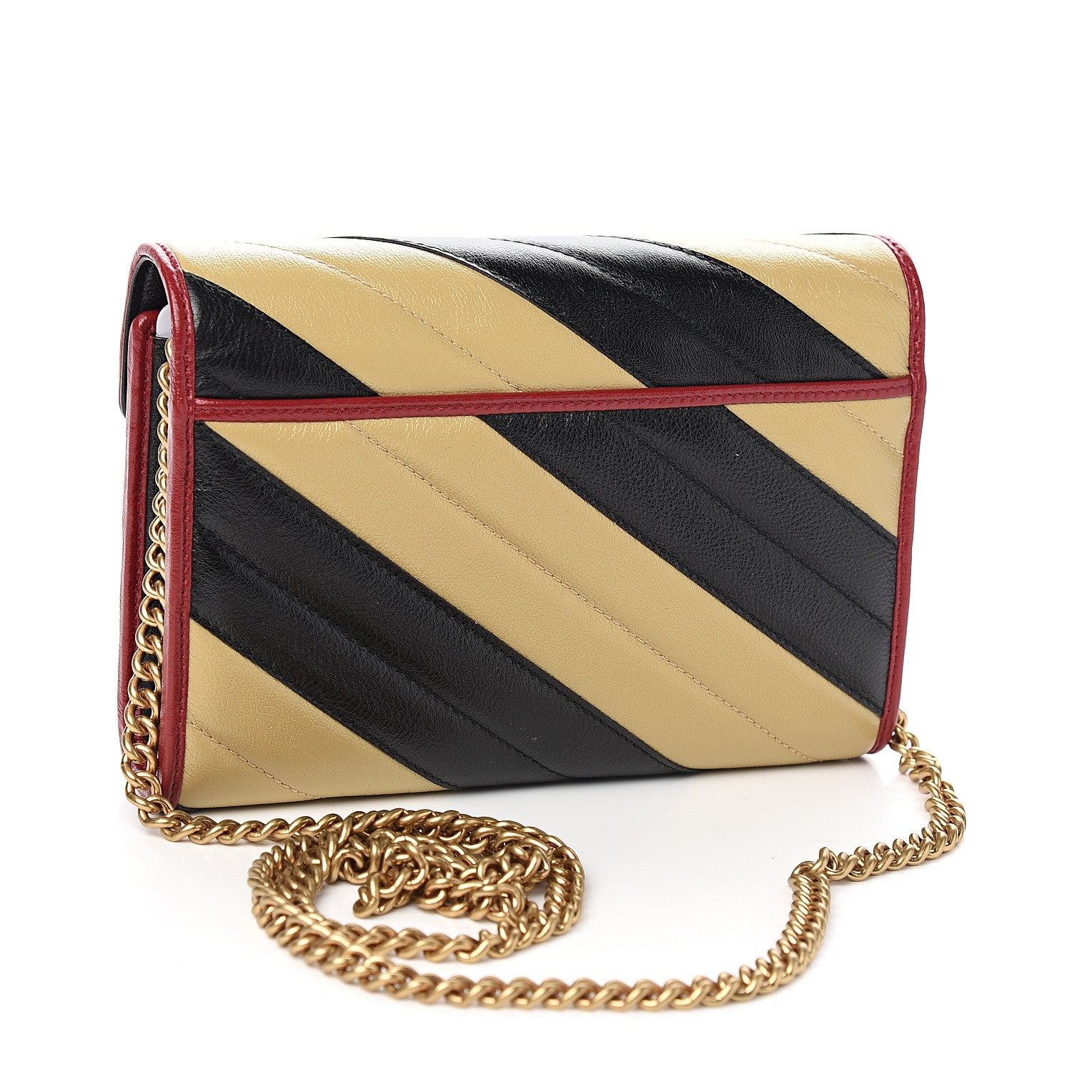 Gucci Azalea Calfskin Matelasse Diagonal Patchwork Torchon GG Marmont Chain Wallet Black Beige Romantic Cerise 2 of 9