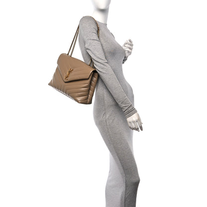 Saint Laurent Calfskin Y Quilted Monogram Medium Loulou Chain Satchel Dark Beige 2 of 10