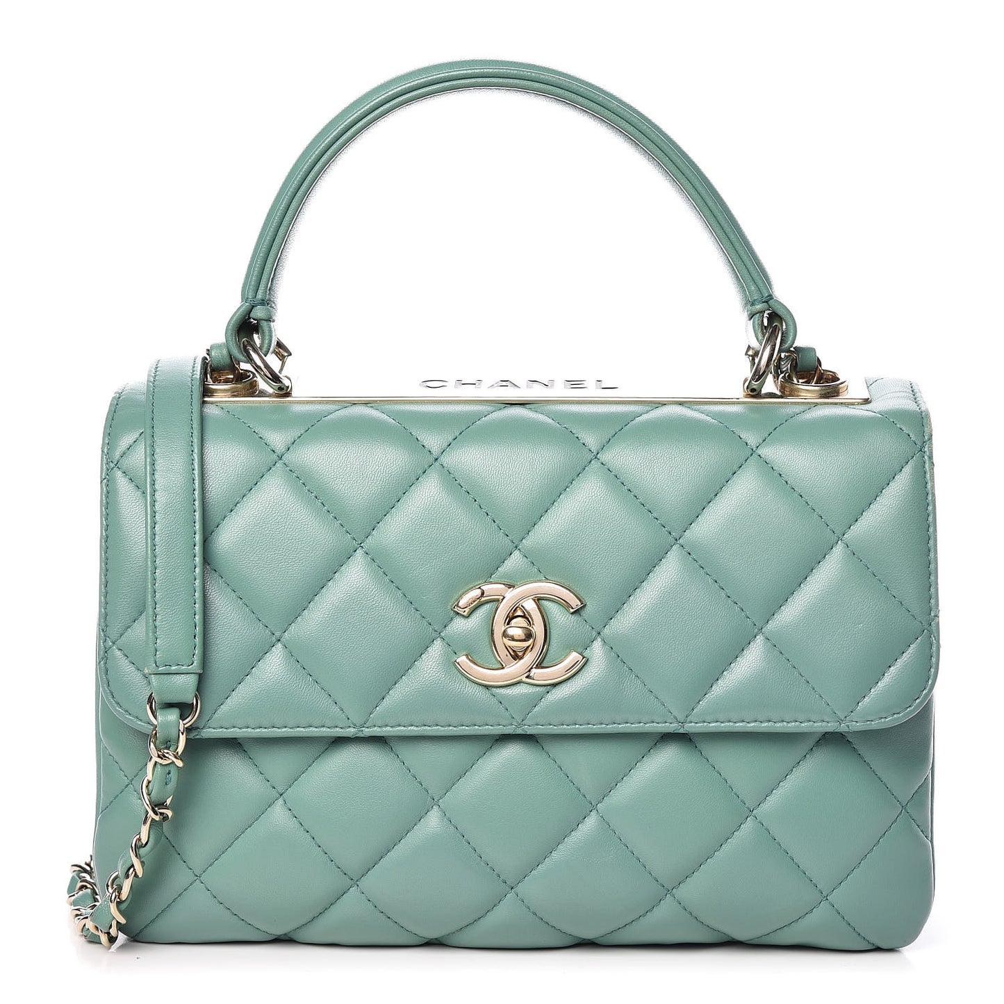 Lambskin Quilted Small Trendy CC Flap Dual Handle Bag Light Green