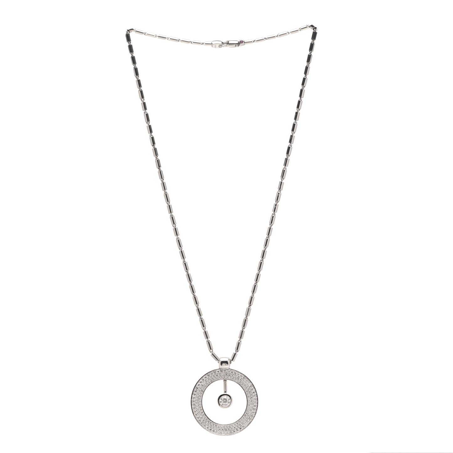 18K White Gold Diamond Large Cento O Pendant Necklace
