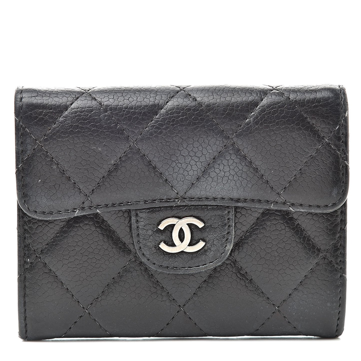 Caviar Quilted Flap Card Holder Black