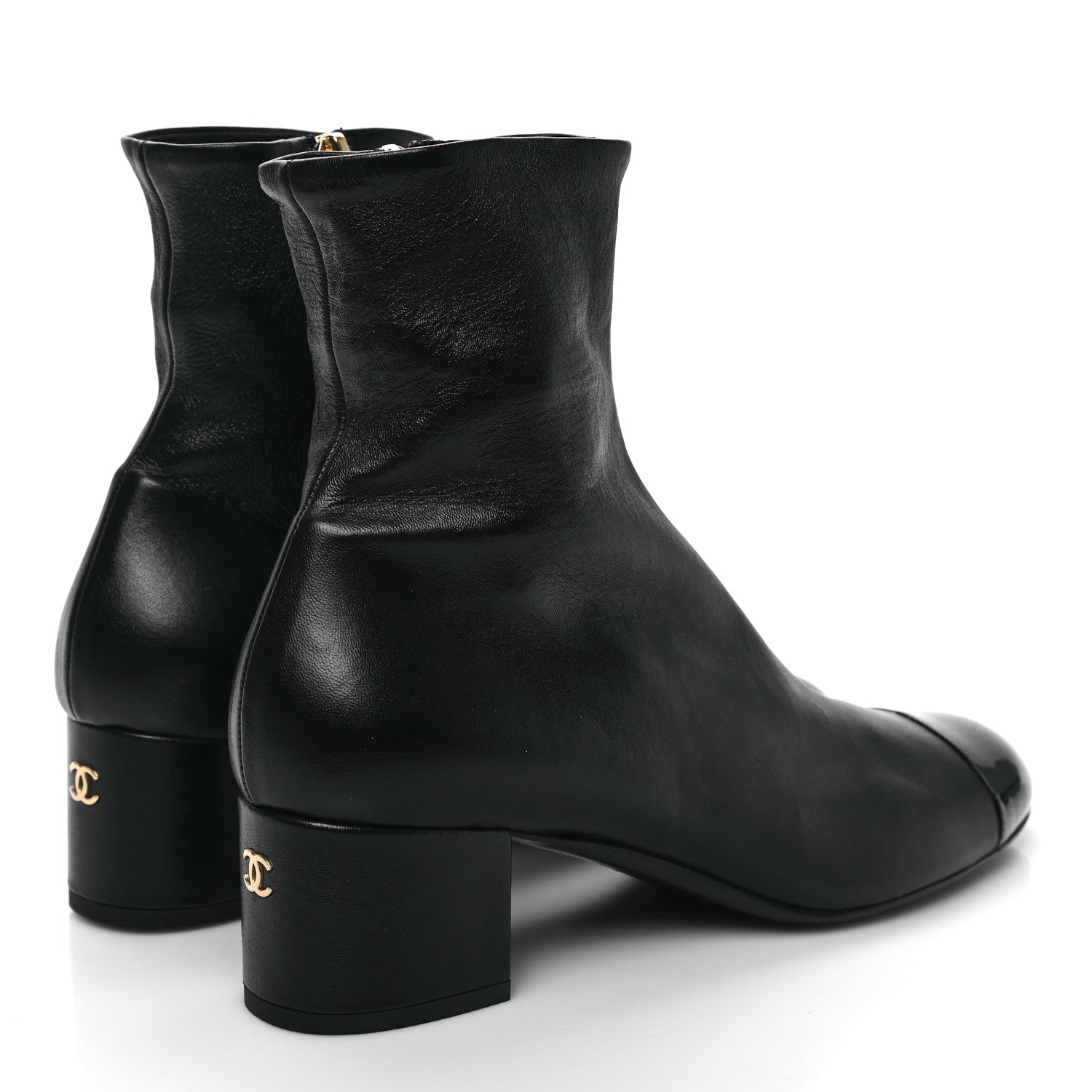 Chanel Stretch Lambskin Patent Calfskin Cap Toe CC Short Boots 41 Black 4 of 8