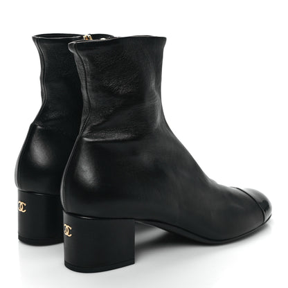 Chanel Stretch Lambskin Patent Calfskin Cap Toe CC Short Boots 41 Black 4 of 8