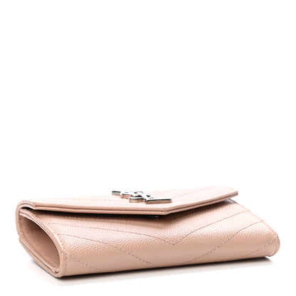 Saint Laurent Grain De Poudre Matelasse Chevron Small Monogram Envelope Wallet Pale Blush 3 of 4