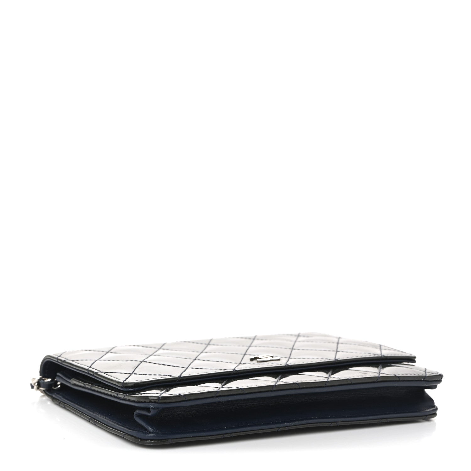 Chanel Patent Quilted Wallet On Chain WOC Navy Blue 6 of 21