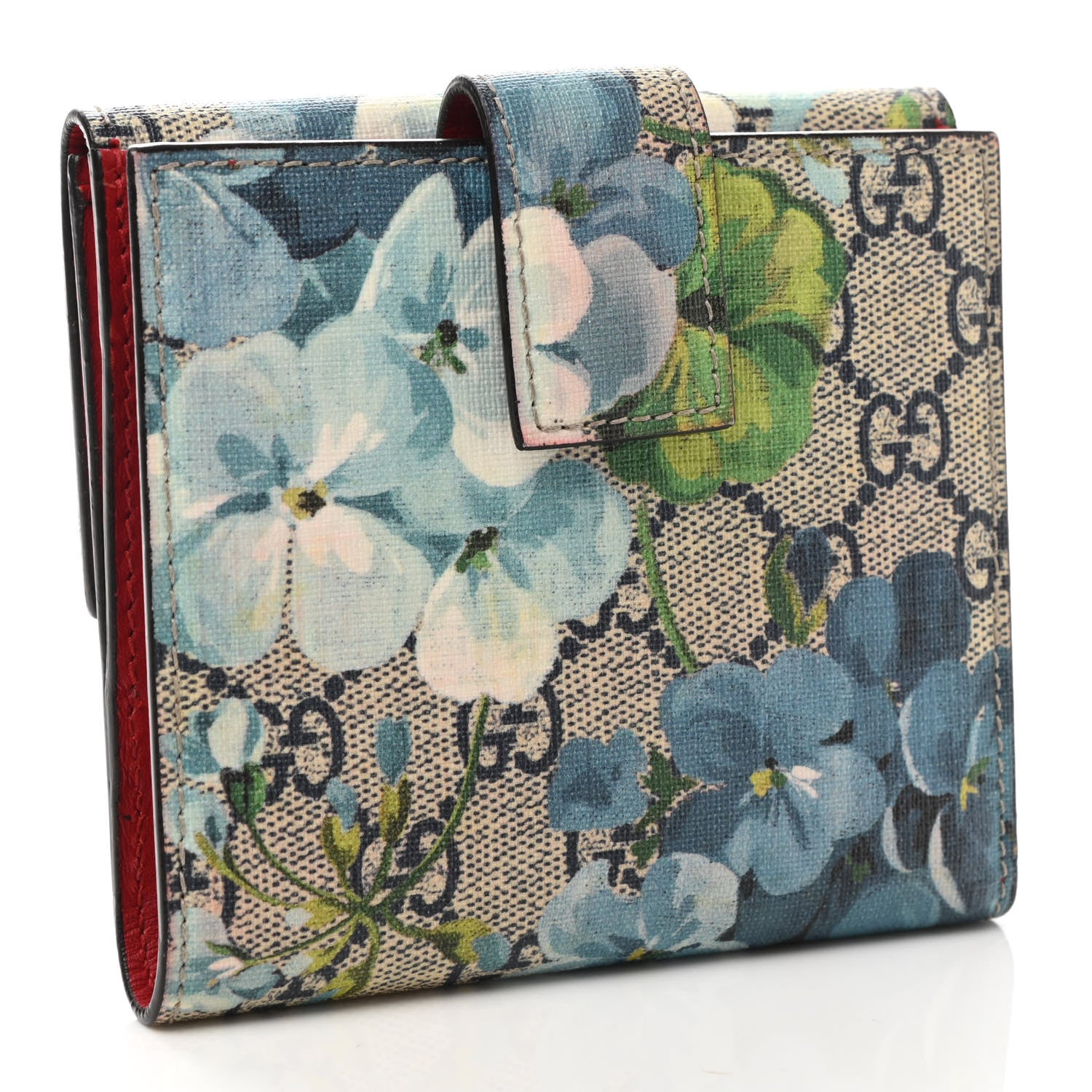 Gucci GG Supreme Monogram Blooms French Flap Wallet Beige Blue Navy Hibiscus Red 3 of 8