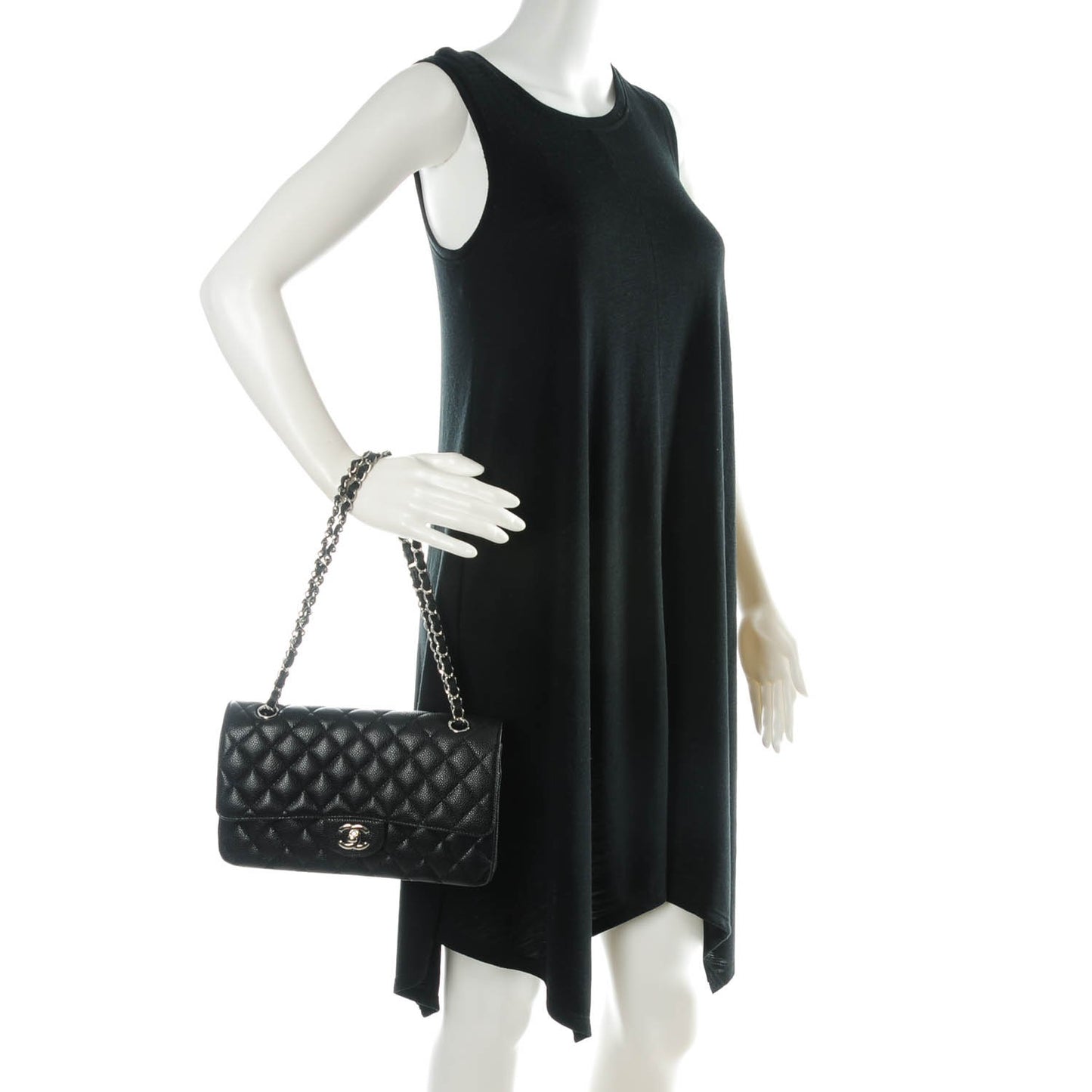 Caviar Quilted Medium Double Flap Black