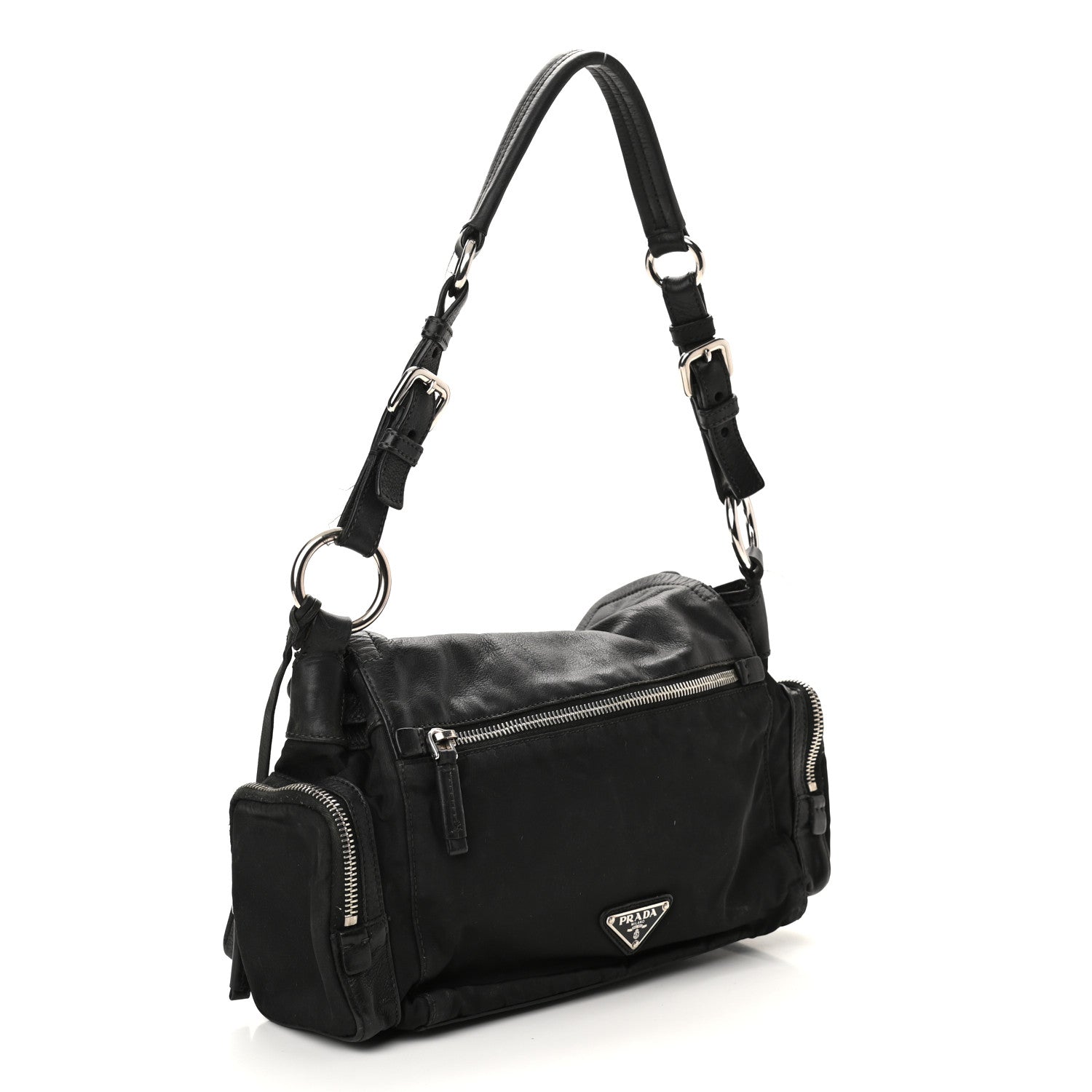 Prada Tessuto Nylon Vitello Shoulder Bag Black 3 of 12