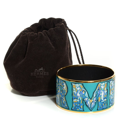 Hermes Enamel Printed Alphabet Russe Extra Wide Bracelet 70 Turquoise Bleu Kaki Jaune 6 of 6