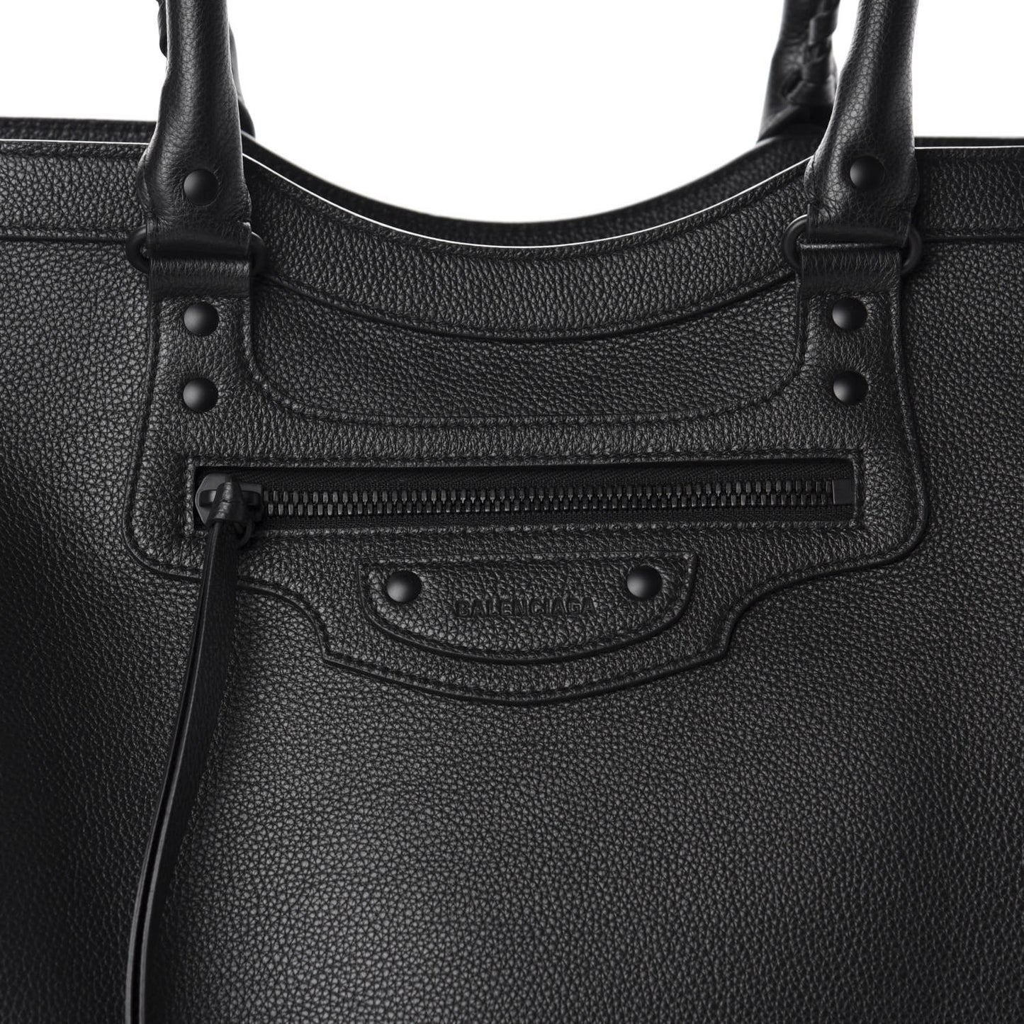 Grained Calfskin Neo Classic Black Hardware Large Top Handle Bag Black