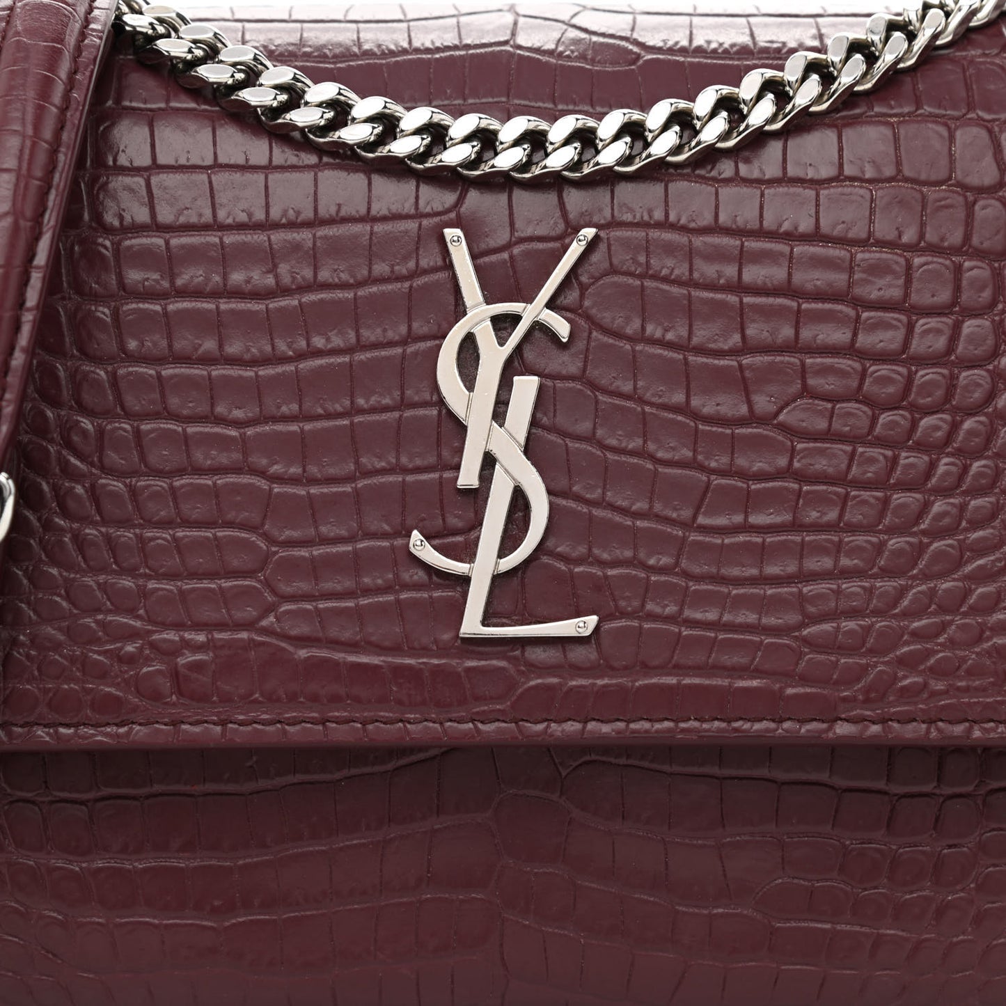 Calfskin Crocodile Embossed Medium Monogram Sunset Rouge Legion