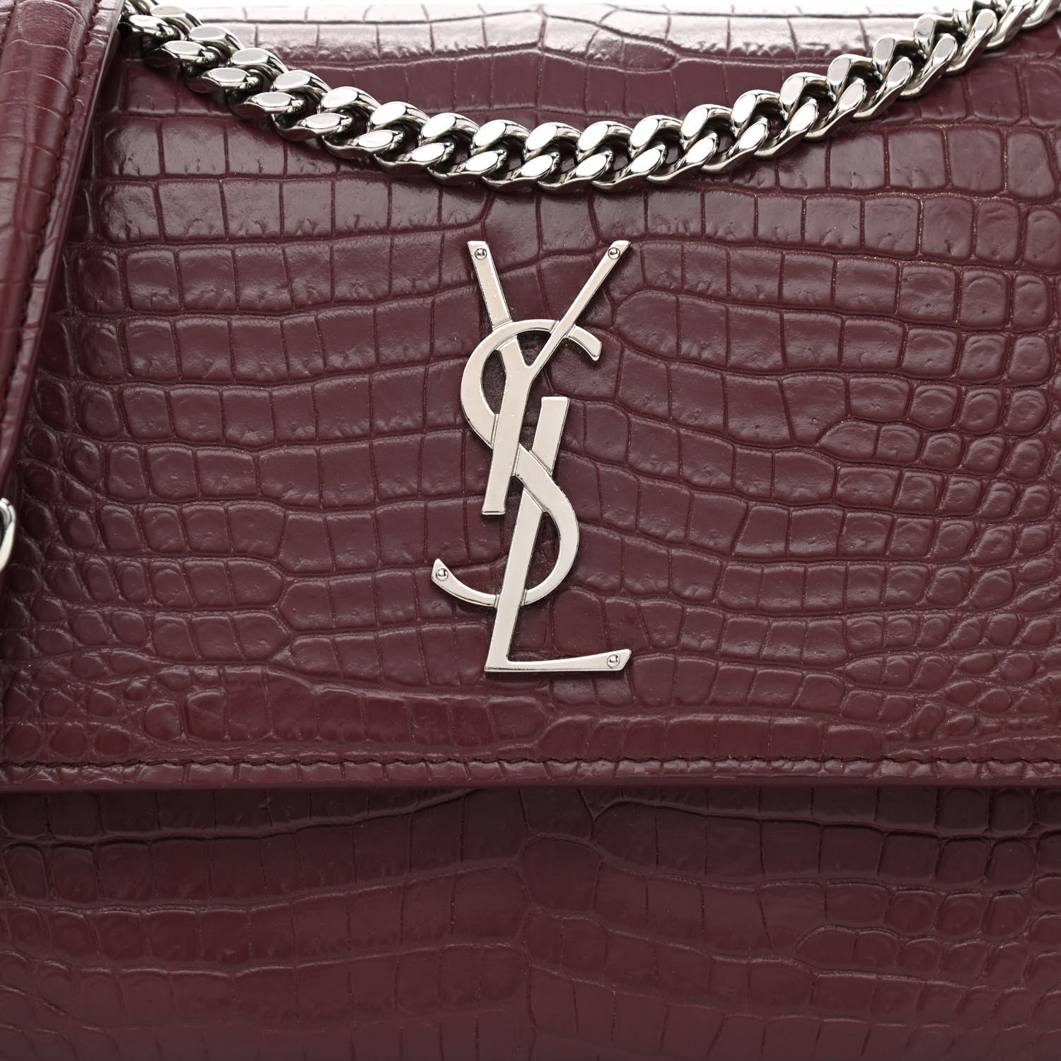 Saint Laurent Calfskin Crocodile Embossed Medium Monogram Sunset Rouge Legion 8 of 10