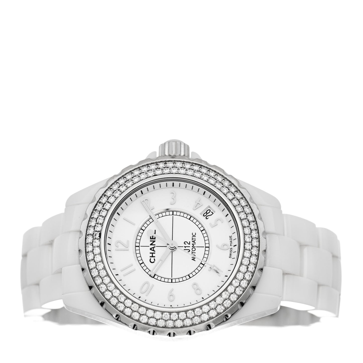 Stainless Steel Ceramic Diamond Pave Bezel 38mm J12 Automatic Watch White