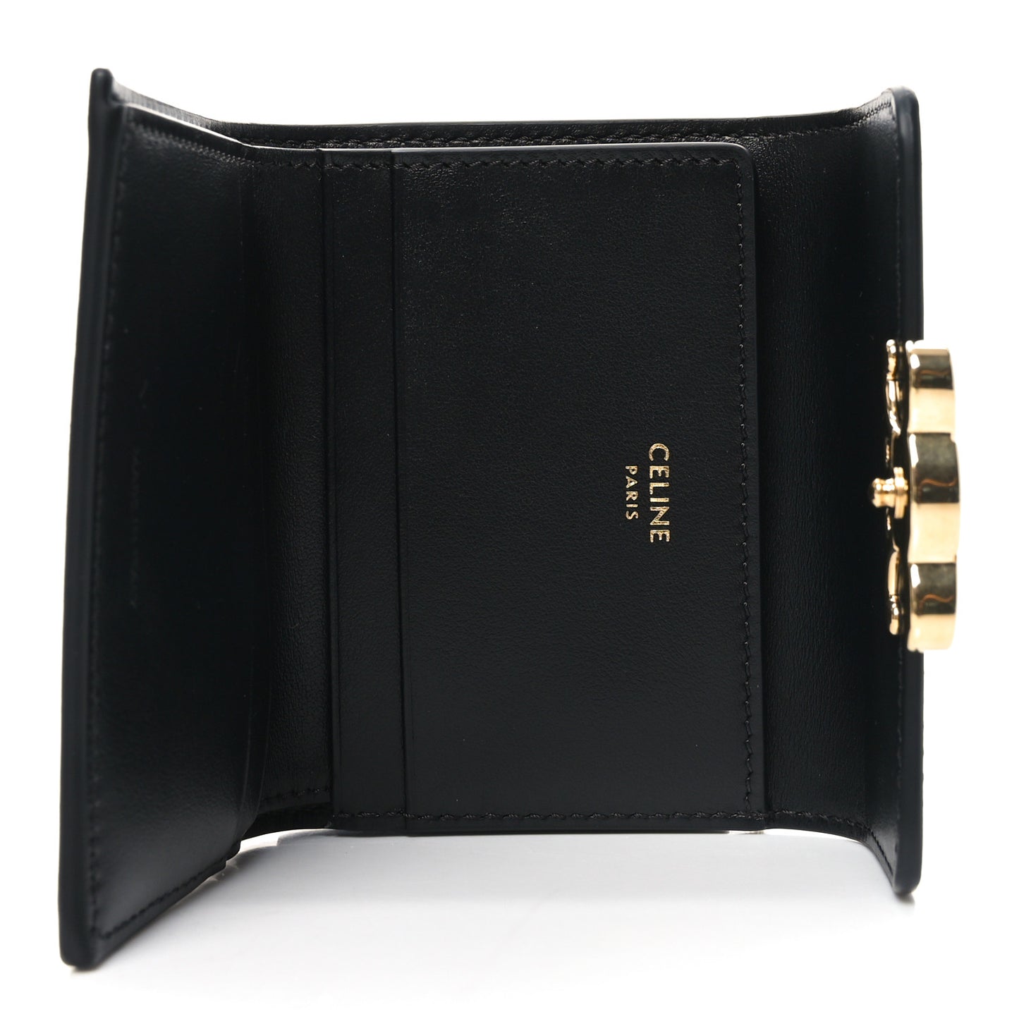 Calfskin Compact Triomphe Wallet With Coin Purse Black